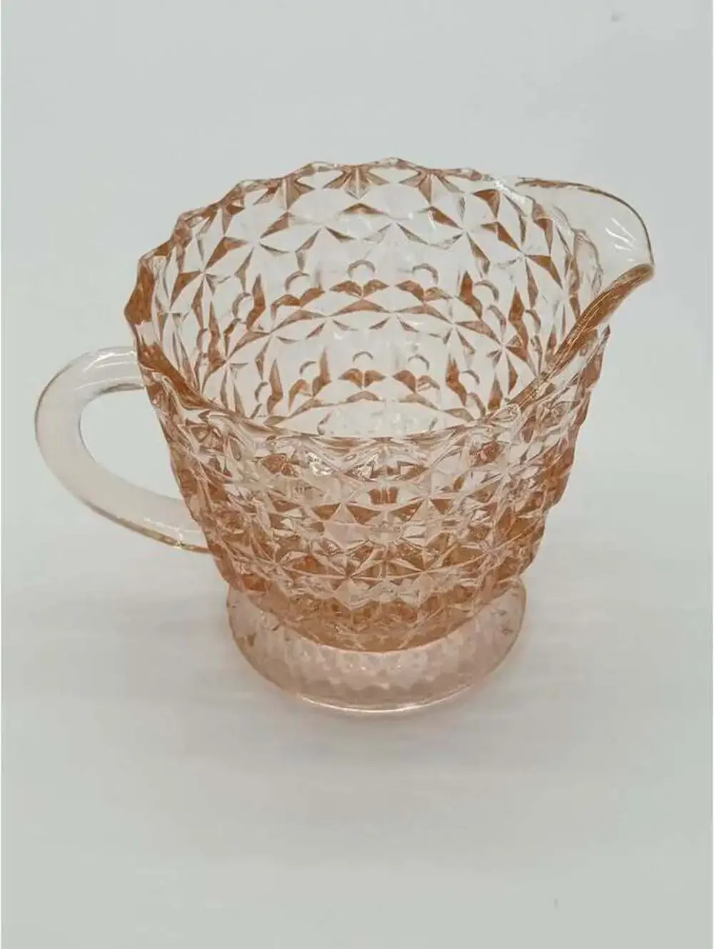 Jeannette Holiday Pink Glass Creamer Buttons & Bows Footed 1940s